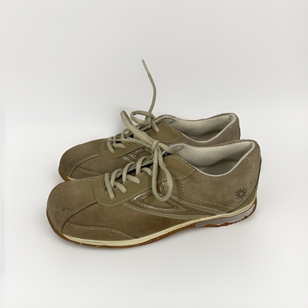 No Boundaries Sift Women's 8.5 Tan Suede Leather Lace-Up Sneakers Gum Sole T7